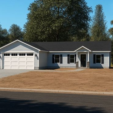 Turnkey modular home with driveway, porch, and landscaping