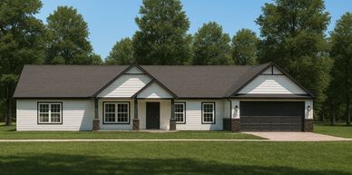 Modern modular home with black trim, light gray siding, and stunning curb appeal