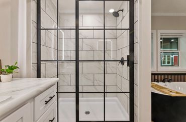 Singlewide trailer leveled and secured against wind and weather.