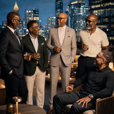 Mike Campbell, Founder and Creative Chairman of ATL Zaddys, socializing with four polished mature me