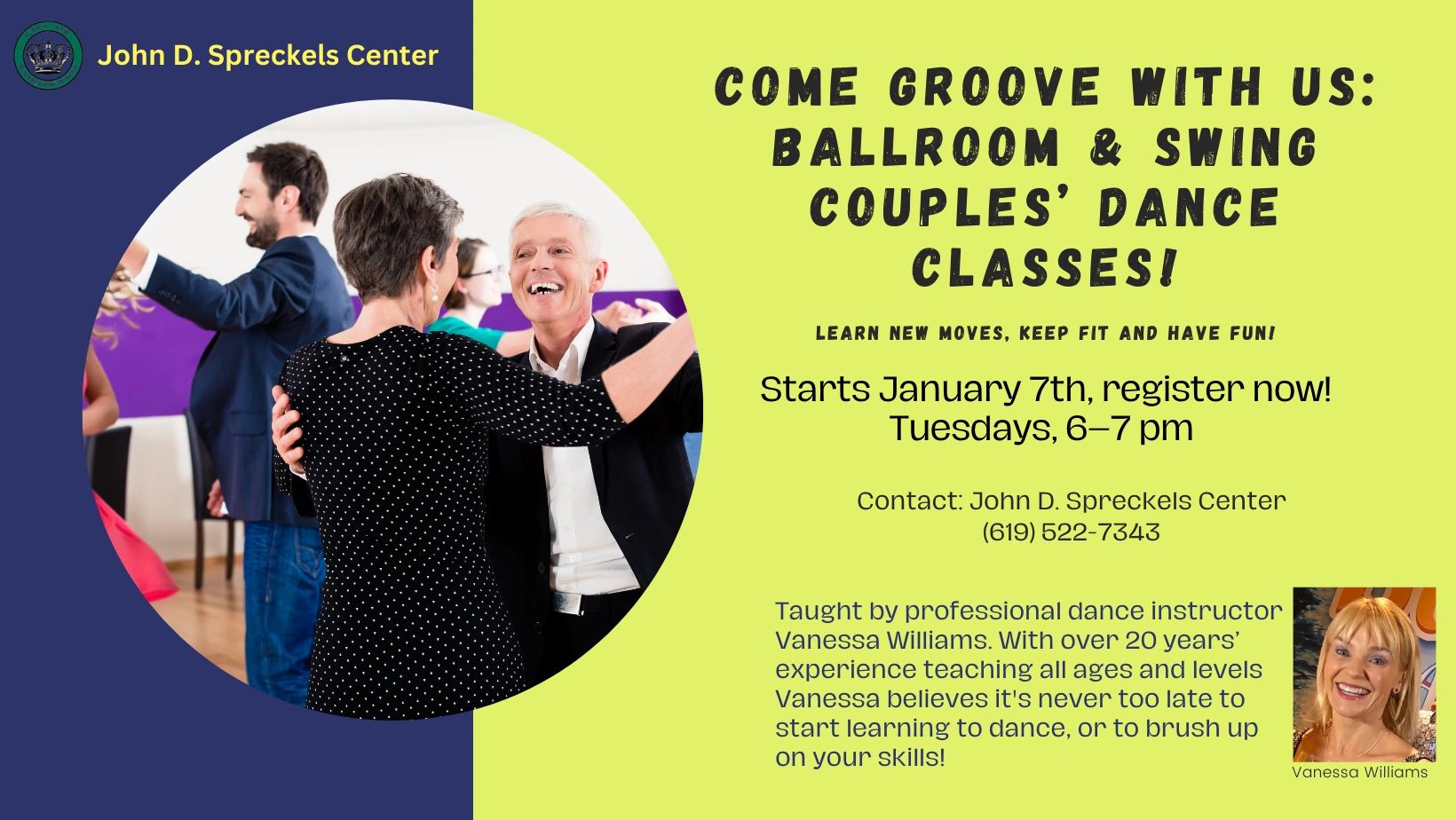 Couples in a dance class smiling and having fun