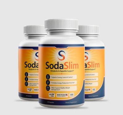 Three bottles of SodaSlim dietary supplement for metabolism and appetite support.