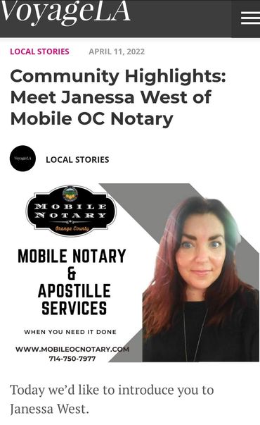 MobileOCNotary as featured in VoyageLA, voyagela.com talks about Mobile OC Notary Community Highligh