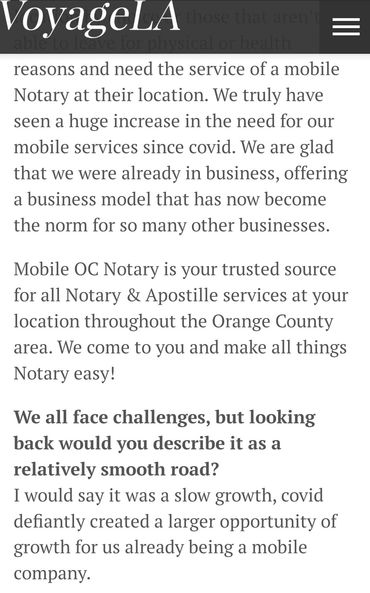 MobileOCNotary as featured in VoyageLA, voyagela.com talks about Mobile OC Notary Community Highligh