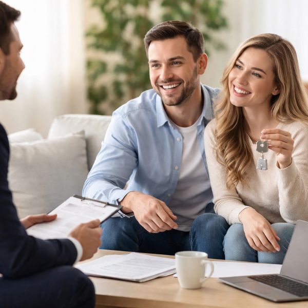 A happy couple receiving the keys to their new home.