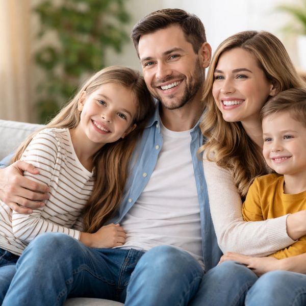 A happy family knowing they have insurance protection.
