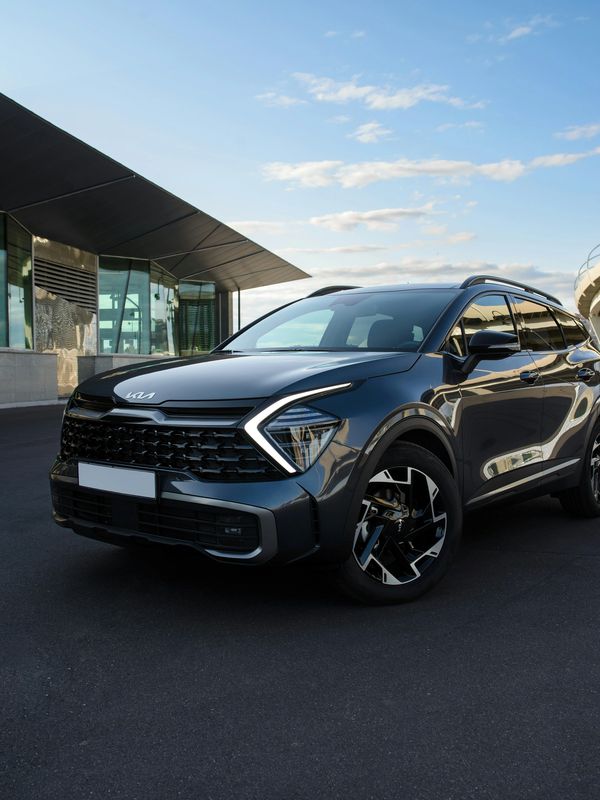 Front view of a black Kia SUV