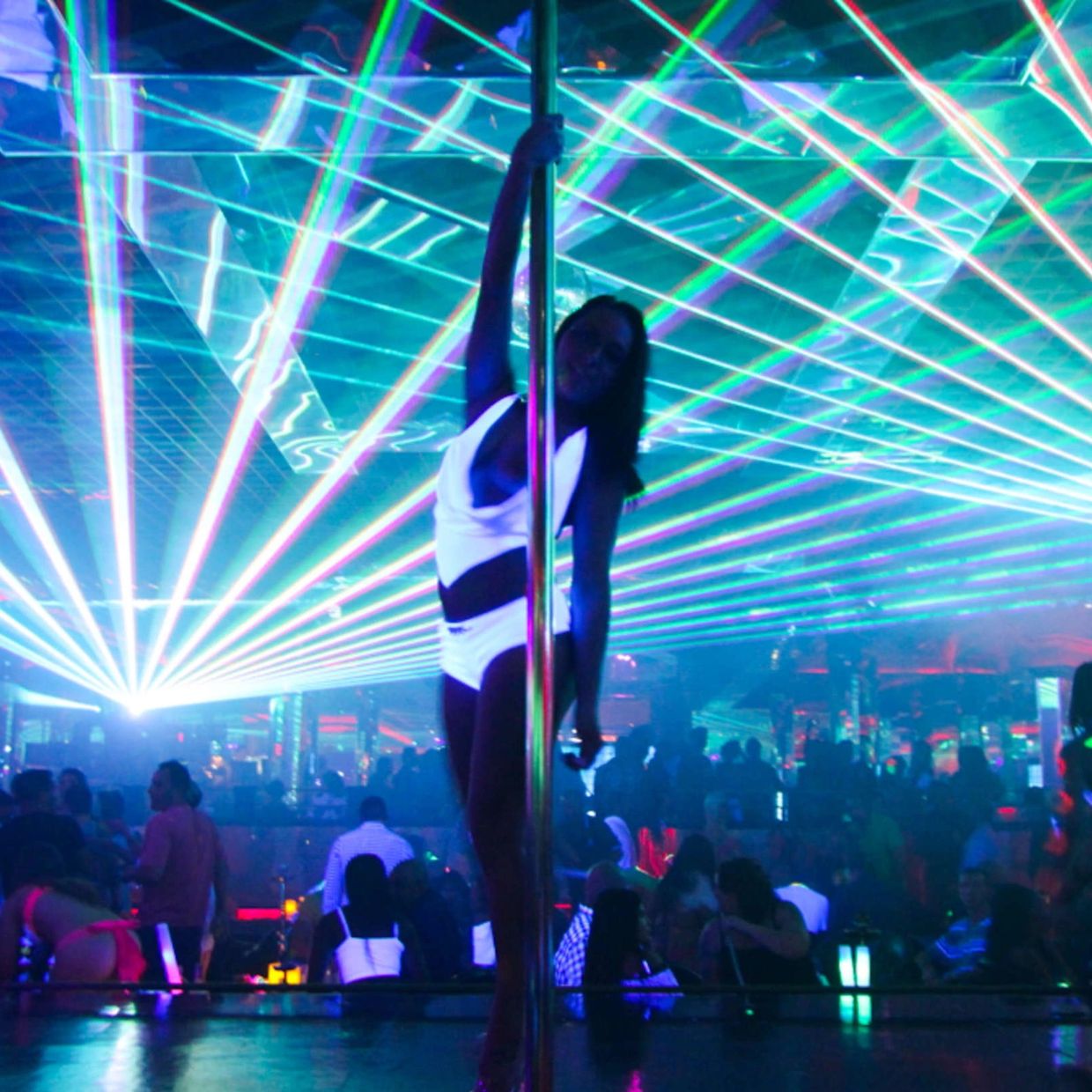 Las Vegas Stripper dancing on a pole at a las vegas gentlemens club.