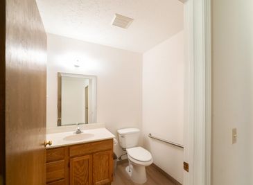 Example of a studio residence bathroom at Life of Riley Oaks Senior Care in Traverse City, Michigan.
