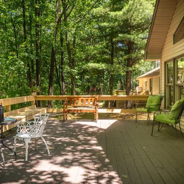The rear deck of Life of Riley Oaks  Senior Care in northern Michigan