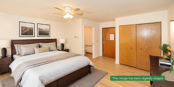 Example of a virtually staged studio residence at Life of Riley Oaks Senior Care.