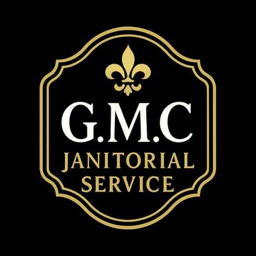 Elegant black and gold logo for G.M.C Janitorial Service.