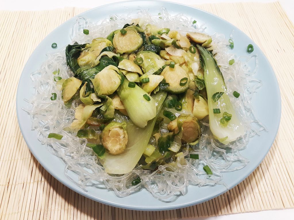 Bok Choy and Brussels Sprouts on Kelp Noodles