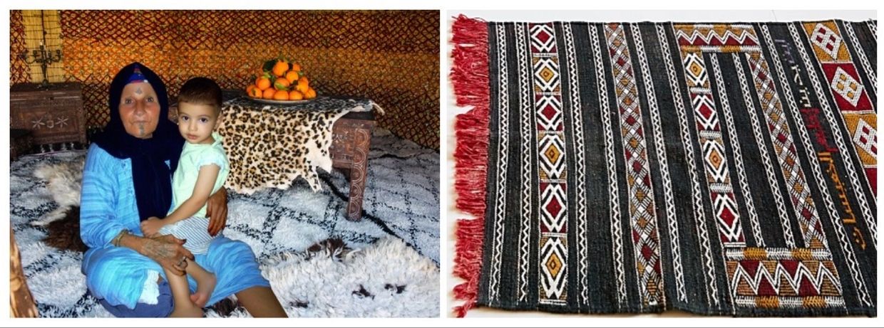 Face and body tattoos with Berber symbols represented in many of these Moroccan handmade Berber Rugs