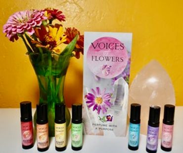 A picture of Voices Flowers products on a table 