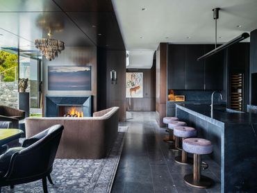 Modern great room with Dueling fireplaces.