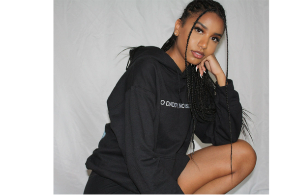 beautiful black woman modelling a hoodie sweatshirt