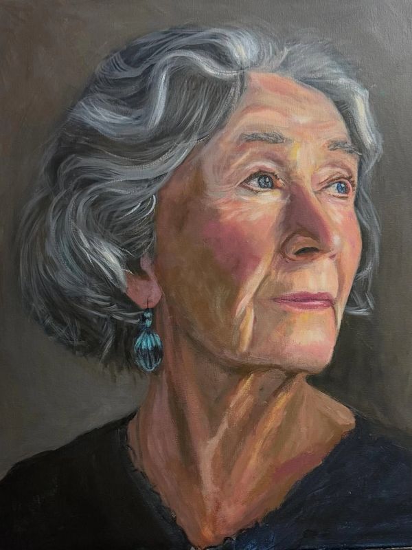 Portrait of a lady looking forward like a vision in acrylic