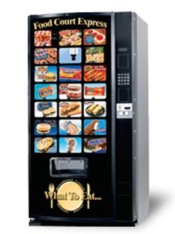 Food Court Express vending machine with various food options.