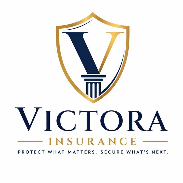 Victora Insurance logo with a shield and pillar design.