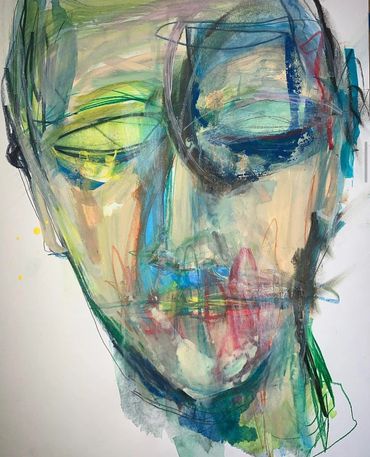 Green sadness painting by artist Russell frantom  2021 watercolor