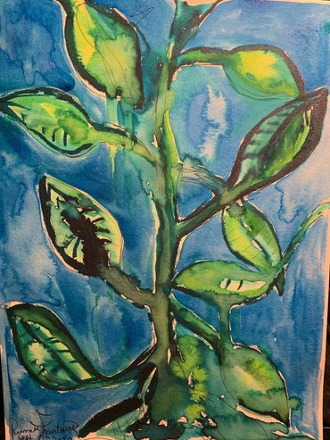 Green vines painting by Russell frantom for sale