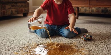 A boy added the water on the Carpet