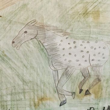 child colored pencil drawing Appaloosa horse running
