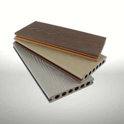 Dual 360 composite deck boards with wood-grain finish and hollow core profile in Calgary, Alberta.
