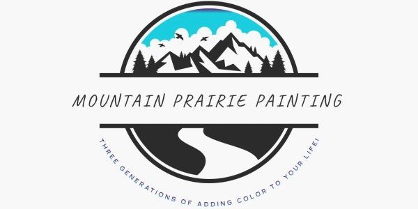 Logo of Mountain Prairie Painting with mountains and a river.