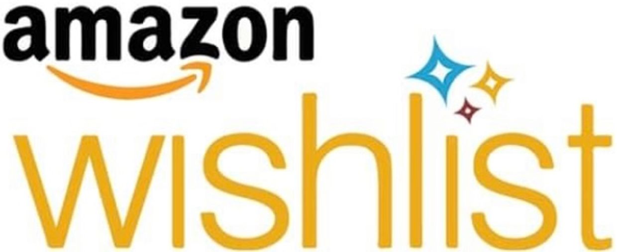 Amazon wishlist logo with colorful sparkles above the text.