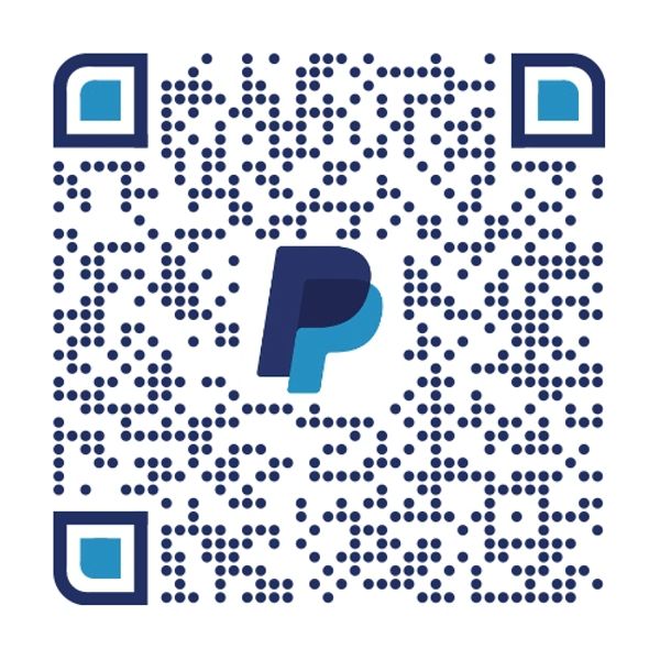 A QR code with the PayPal logo in the center.
