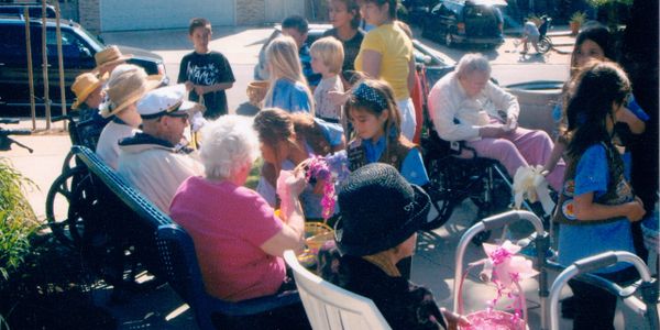 Easter egg hunt for girl scouts with the residents