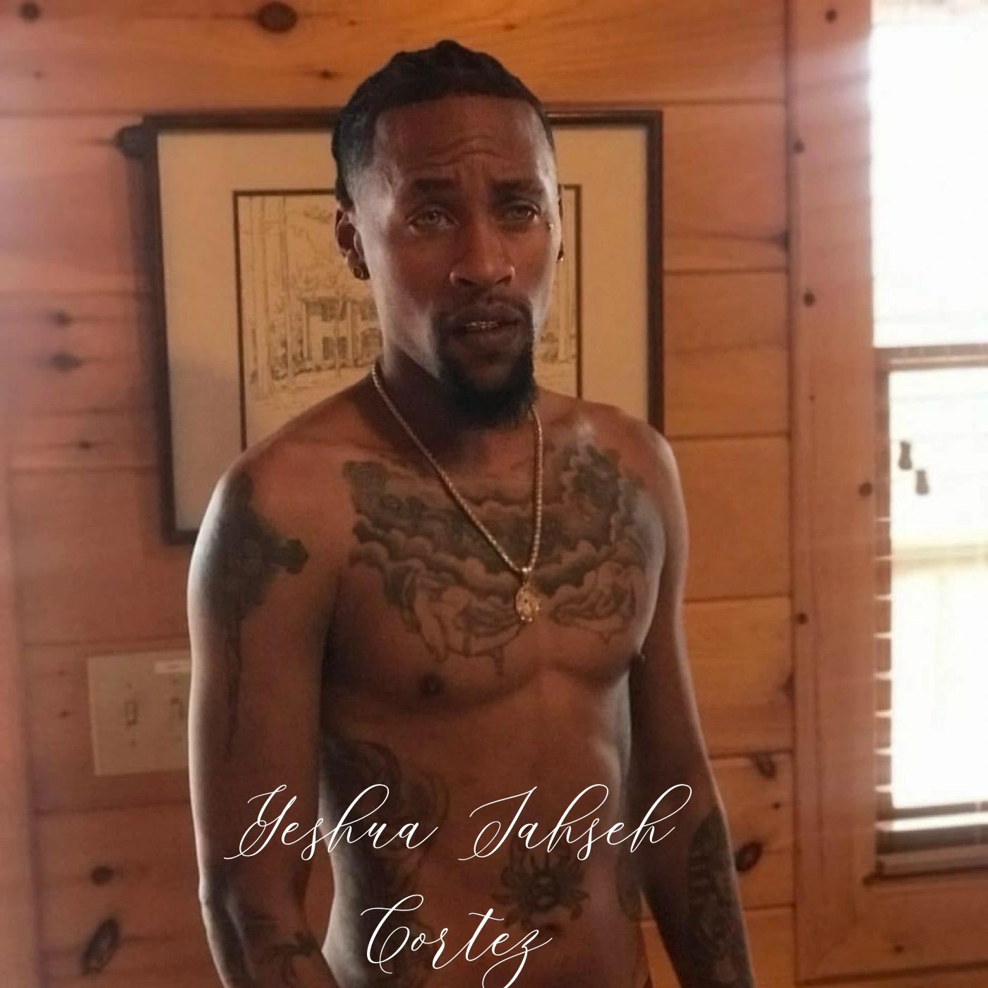 A Photo of artist Yeshua Jahseh Cortez posing shirtless