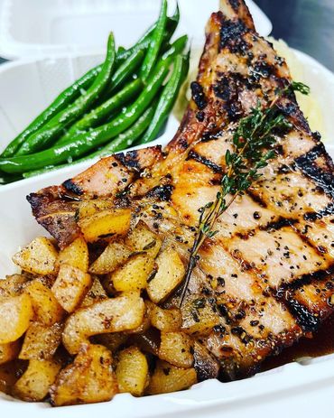 Hawaiian fire grilled pulehu pork chops