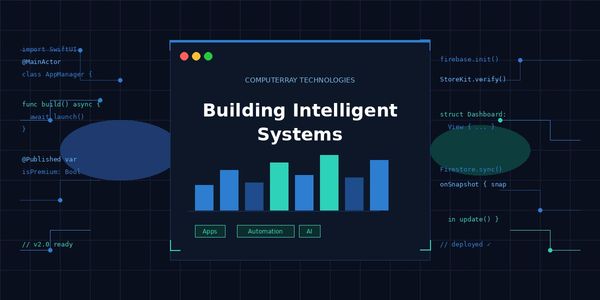 Graphical interface showing building intelligent systems with AI and automation.