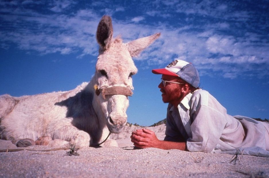 Graham and Bonny the Burro, Cabo San Lucas, 1985
