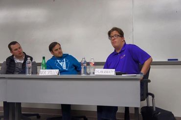 Dylan speaking on Social Entrepreneurship panel in front of students at UTD in Richardson, TX.