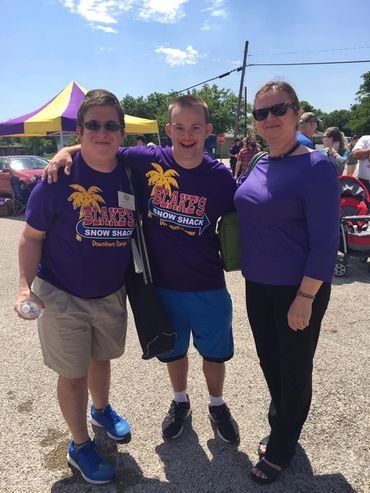 Dylan, his mother and a friend supporting Blake's Snow Shack in Sanger, TX.