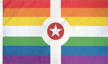 Rainbow Indianapolis Pride flag. Referencing Indianapolis in Indiana U.S.