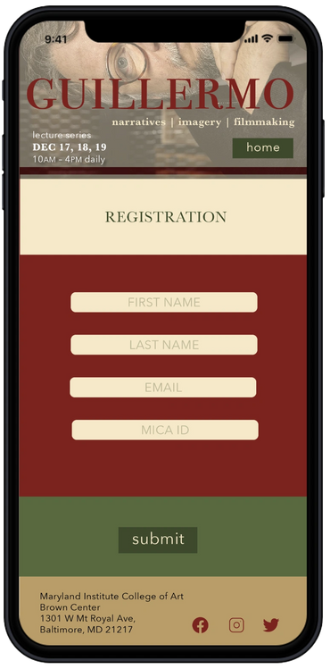 The registration phone app page is to fill out first and last name, email and MICA ID