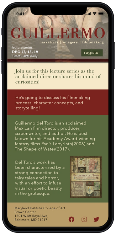 The home app page introduces Guillermo and his lecture series, encouraging viewers to register