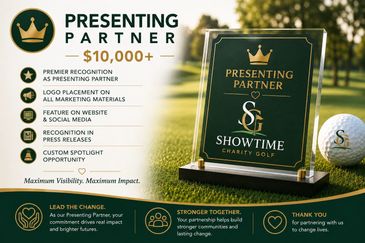 Elegant plaque recognizing a $10,000+ presenting partner for Showtime Charity Golf.