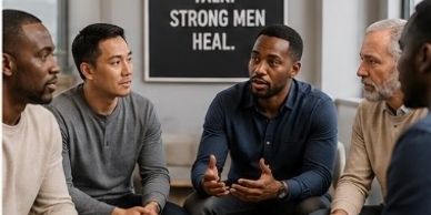 Group of men having a serious discussion.