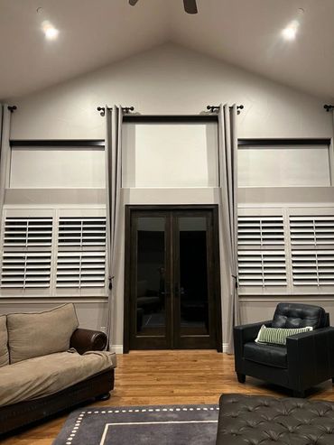 Motorized Roller Shades with Plantation Shutters