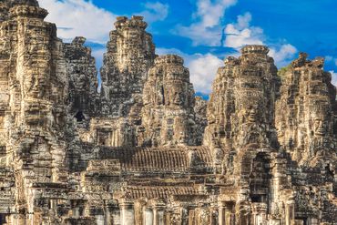 The stone faces of Bayon Temple, Angkor Wat, Cambodia. 216 faces resembling Jayavarman VII.