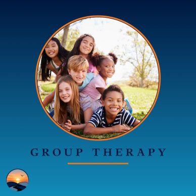 Happy kids enjoying group therapy outdoors.