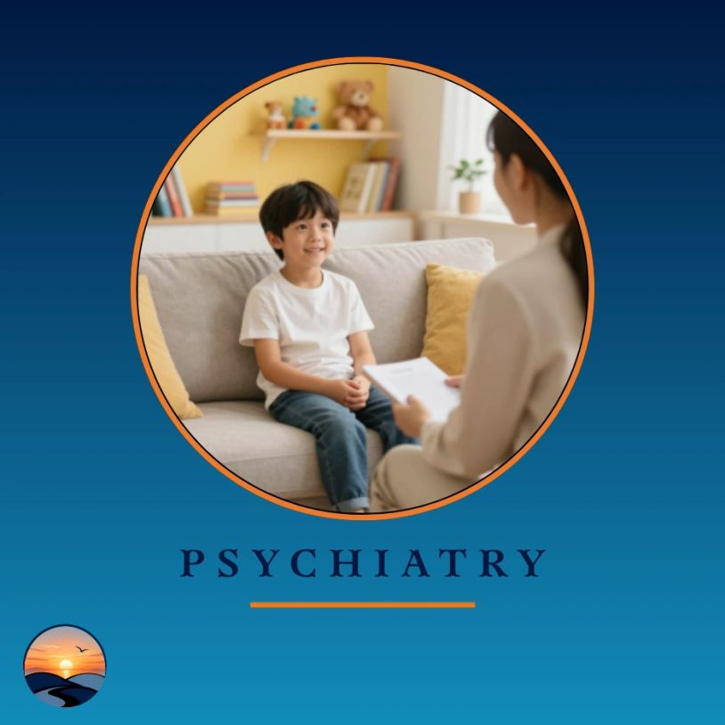 Child consulting psychiatrist in a cozy setting.