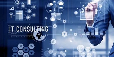 IT consulting technology concept with digital interface.