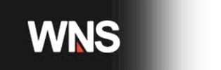 wns company logo  made in white and red colors. the back ground is black